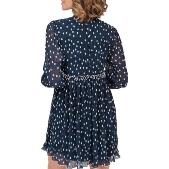 Daniel Rainn Womens Dress Size Large Blue Polka Dots Long Sleeves Mini Lined - Picture 8 of 14